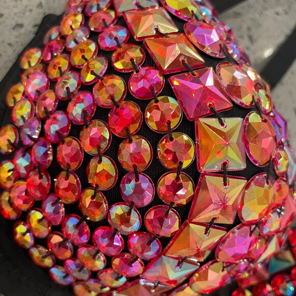 Lydia Rhinestone Embellished Red and Black Bra (Raves, Costume) - Picture 3 of 5